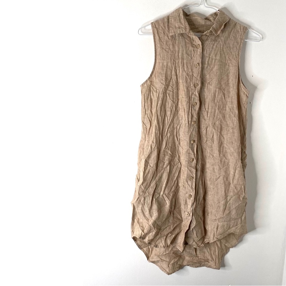 ONIA Linen Blend Sleeveless Button Front Shirt Dress Hi-Lo